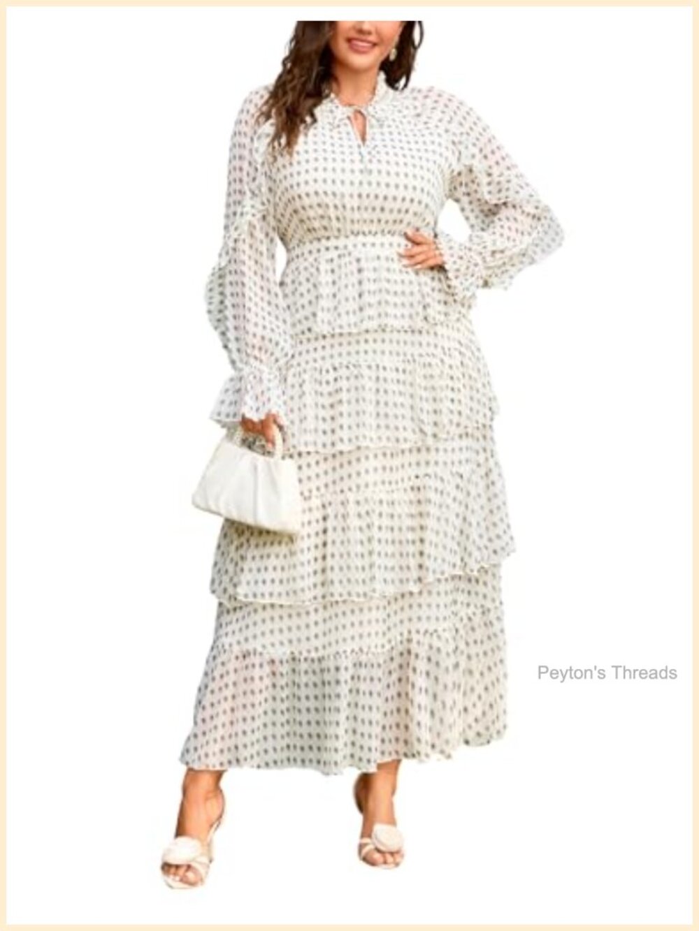 Plus Size Tiered Ruffle Chiffon Dress with Gold Thread A-Line